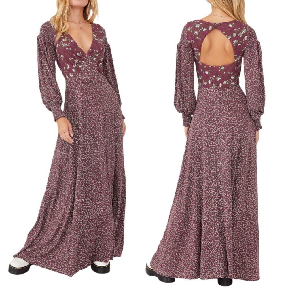 Free People Love Story Floral Print Open-Back Maxi Dress in the Size XS
